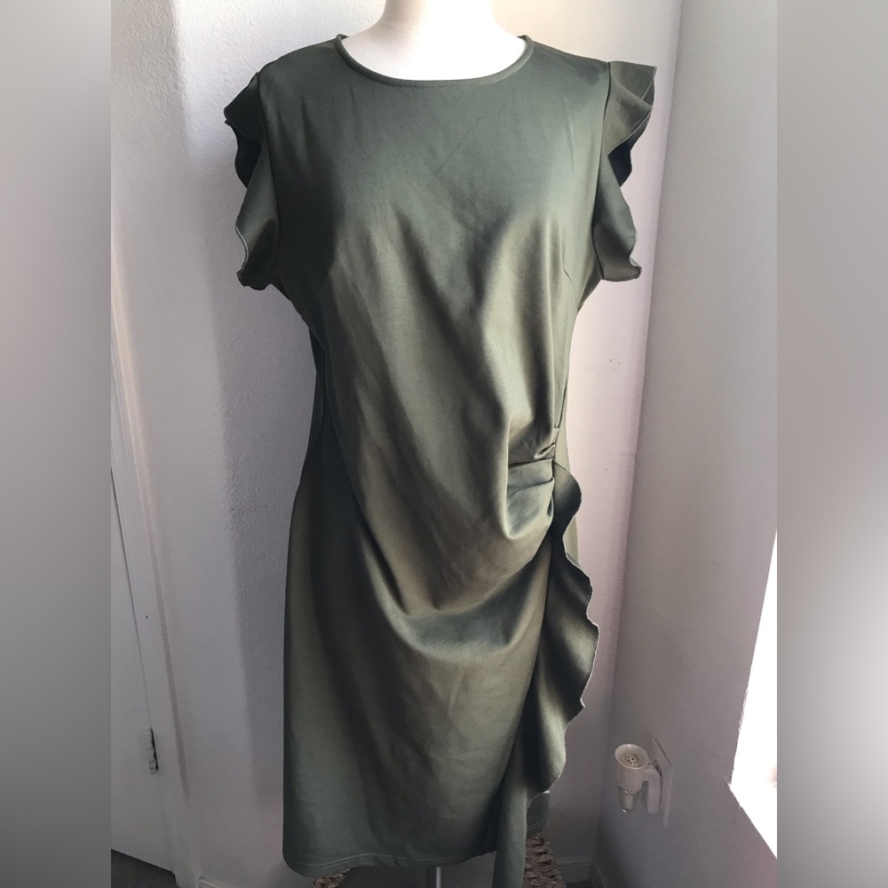 Business Retro Ruffles Sexy Bodycon Cocktail Pencil Green Dress Curvy Plus sz 2x